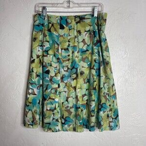 Vintage First Option Green Blue Floral Print Skirt Size 10 A-line